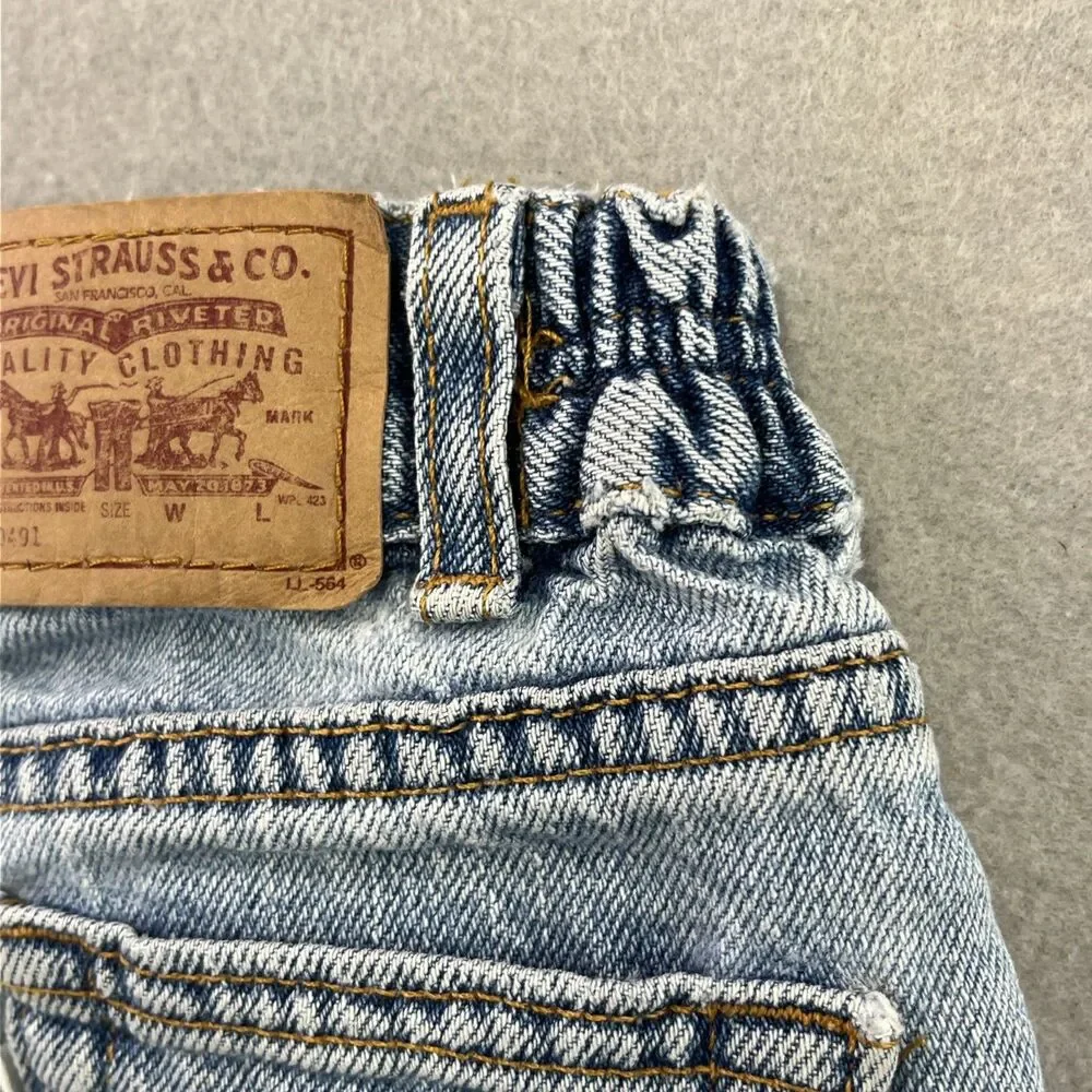 Levis 505 Blue Denim Jean Shorts Youth 6  Vintage White Tab 90s Kids Elastic